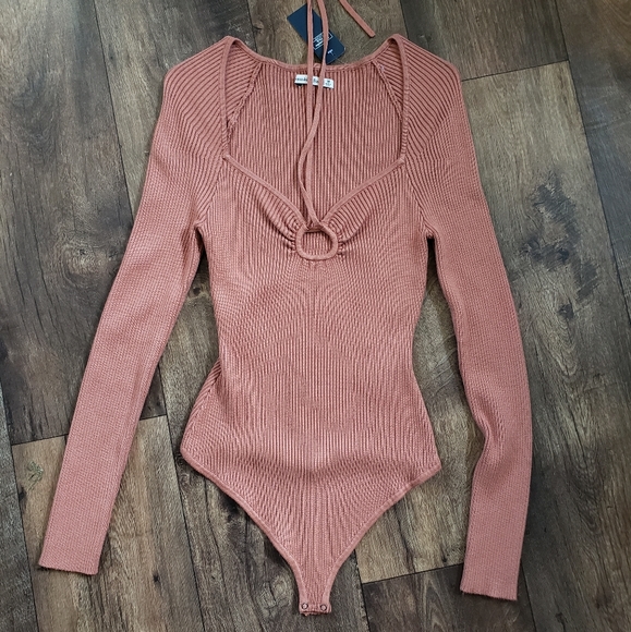 Strappy Cinched Front Ribbed Bodysuit - Picture 2 of 13